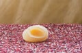 Chicken egg in the film, the chicken lacked vitamins and minerals to form the shell Royalty Free Stock Photo