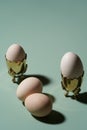 Chicken egg in golden cup. Breakfast egg in holder Royalty Free Stock Photo