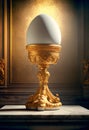 Chicken Egg Propped Up By Ornate Golden Base Under Spot Light - Generative AI