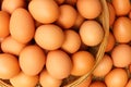 Chicken eggs in bamboo basket Royalty Free Stock Photo