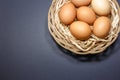 Chicken eggs in basket Royalty Free Stock Photo