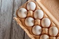 Chicken eggs in a cardboard box close up Royalty Free Stock Photo