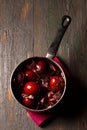 Chicken eggs dyed in the old traditional method in a saucepan