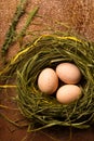 Chicken eggs dyed with onion, husks in the old traditional method