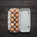 Chicken eggs, egg carton box, paper pulp, egg crate, tray, container Royalty Free Stock Photo
