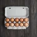 Chicken eggs, egg carton box, paper pulp, egg crate, tray, container Royalty Free Stock Photo