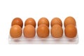 10 Chicken eggs in egg tray Royalty Free Stock Photo