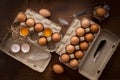 Chicken eggs flat lay still life rustic with food stylish Royalty Free Stock Photo