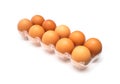 Chicken eggs in plastic package on white. Royalty Free Stock Photo