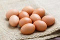 Chicken eggs on sack cloth