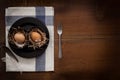Chicken eggs still life rustic with food stylish Royalty Free Stock Photo