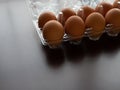 Chicken eggs stock at home, isolate wooden dark background