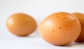 Chicken eggs on white background,healthy food a lot of vitamin and good cholesterol,HDL,Still-life concept.