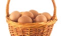 Chicken eggs in wicker basket isolated Royalty Free Stock Photo
