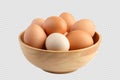 chicken eggs in a wooden bowl isolated on transparent background Royalty Free Stock Photo