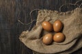 chicken eggs on wooden table Royalty Free Stock Photo