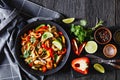 chicken fajitas with bell peppers, onion, spices Royalty Free Stock Photo