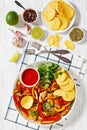 chicken fajitas with peppers, onion, taco chips Royalty Free Stock Photo