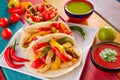 Chicken fajitas tacos mexican food guacamole chili Royalty Free Stock Photo