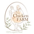 Chicken farm labels and design elements in hand drawn line style for your design