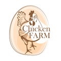 Chicken farm labels and design elements in hand drawn line style for your design