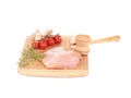 Chicken fillet and meat mallet. Royalty Free Stock Photo
