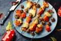 Kebabs with meat,pumpkin and mushrooms Royalty Free Stock Photo