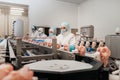 Chicken fillet production line . Factory for the production of food from meat.Modern poultry processing plant.Conveyor Royalty Free Stock Photo