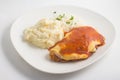 Chicken Fillet with rice and Mushed Potatoes. Parmegiana Fillet Royalty Free Stock Photo