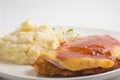 Chicken Fillet with rice and Mushed Potatoes. Parmegiana Fillet Royalty Free Stock Photo