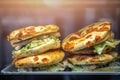 Chicken focaccia sandwiches in a cafe Royalty Free Stock Photo