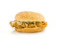 Chicken fried burger on white background.