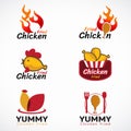 Chicken fried and fire logo vector set design Royalty Free Stock Photo