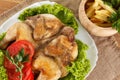 Chicken fried with potato and vegetables Royalty Free Stock Photo