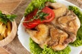 Chicken fried with potato and vegetables Royalty Free Stock Photo