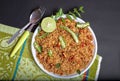 Chicken fried rice with lemon and green chillies, curry leaves Royalty Free Stock Photo