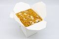 Chicken Fried Rice in a White Chinese Takeout Box Royalty Free Stock Photo