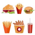 chicken,fries and burger fast food vector illustration