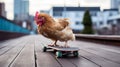 Chicken Gets Spooked On Skateboard Royalty Free Stock Photo