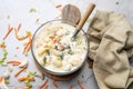 Chicken and gnocchi soup, chicken and spinach cream soup Royalty Free Stock Photo