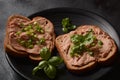 Chicken or goose liver pate sandwiches on a plate Royalty Free Stock Photo