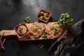 Chicken or goose liver pate sandwiches on a plate Royalty Free Stock Photo