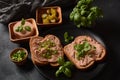 Chicken or goose liver pate sandwiches on a plate Royalty Free Stock Photo