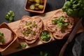 Chicken or goose liver pate sandwiches on a plate Royalty Free Stock Photo