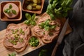 Chicken or goose liver pate sandwiches on a plate Royalty Free Stock Photo