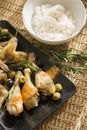 Chicken greek with boiled rice bowl Royalty Free Stock Photo