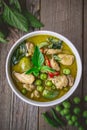 Chicken Green Curry with Ingredients, Thai Cuisine Tradition and Royalty Free Stock Photo