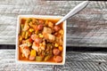 Chicken Gumbo Soup on barn table