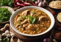 Chicken Haleem served with dried onion and Naan Royalty Free Stock Photo