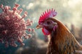 Chicken head with H5N1 virus in background Royalty Free Stock Photo